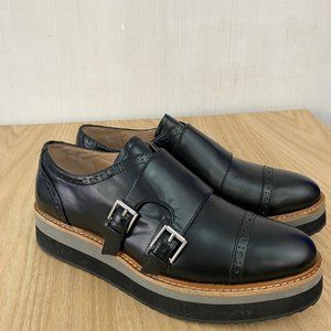 Halogen Mara Black Leather Platform Flat Oxfords